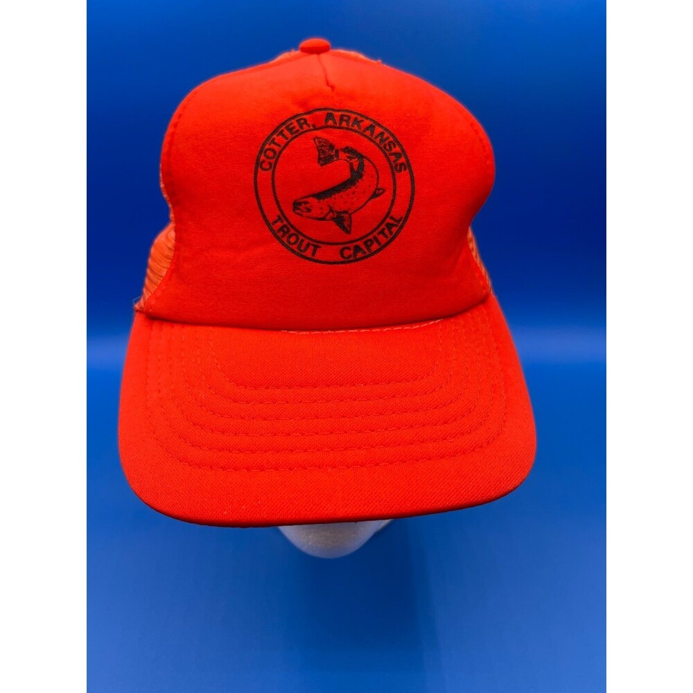 Vintage Trout Capital Cotter AR Orange Meshback Hat Cap with Adjustable Strap